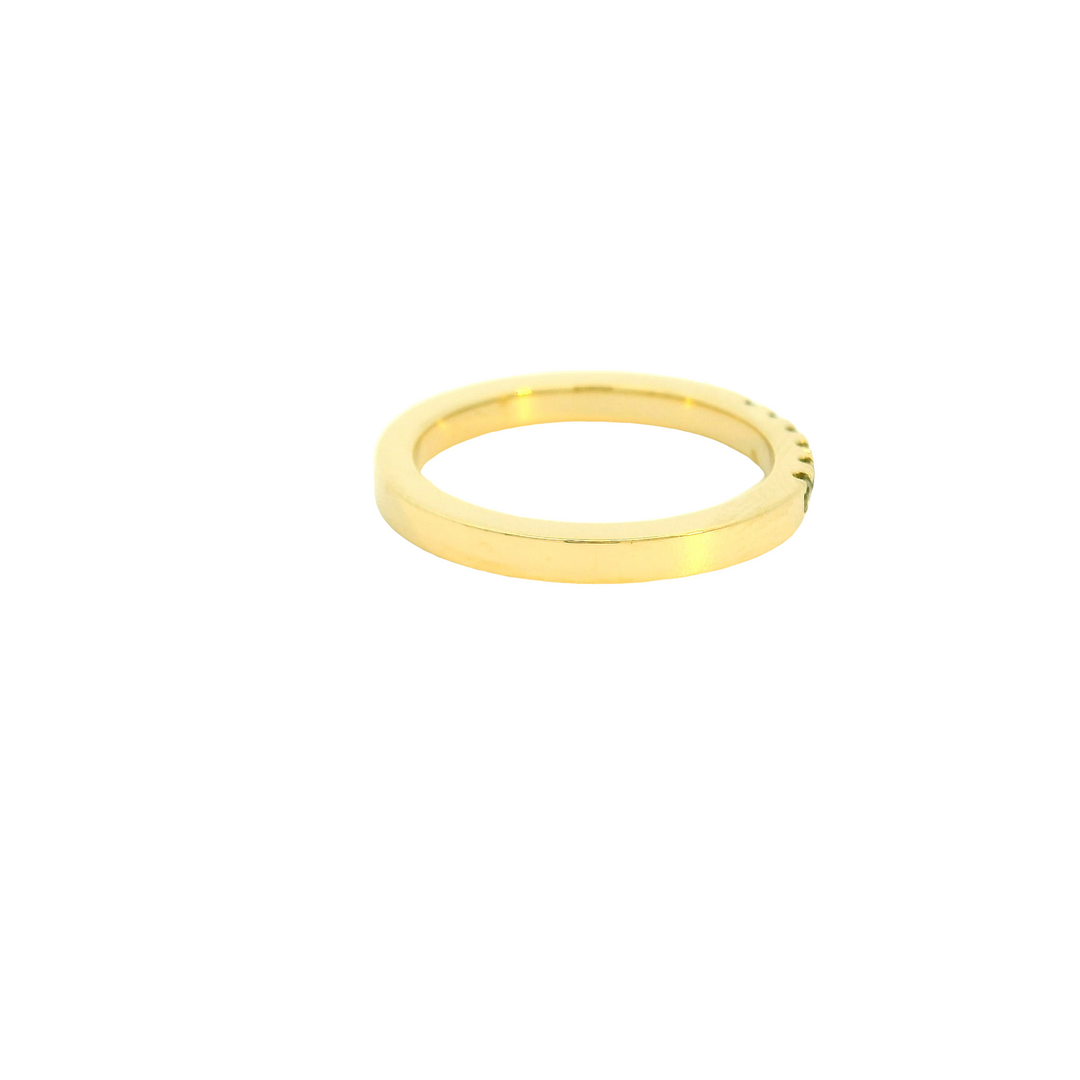 Marthaler Made 14K Yellow Gold Band Gemstone Ring set with 6 Montana Sapphires total stone weight measures 0.3 ctw.