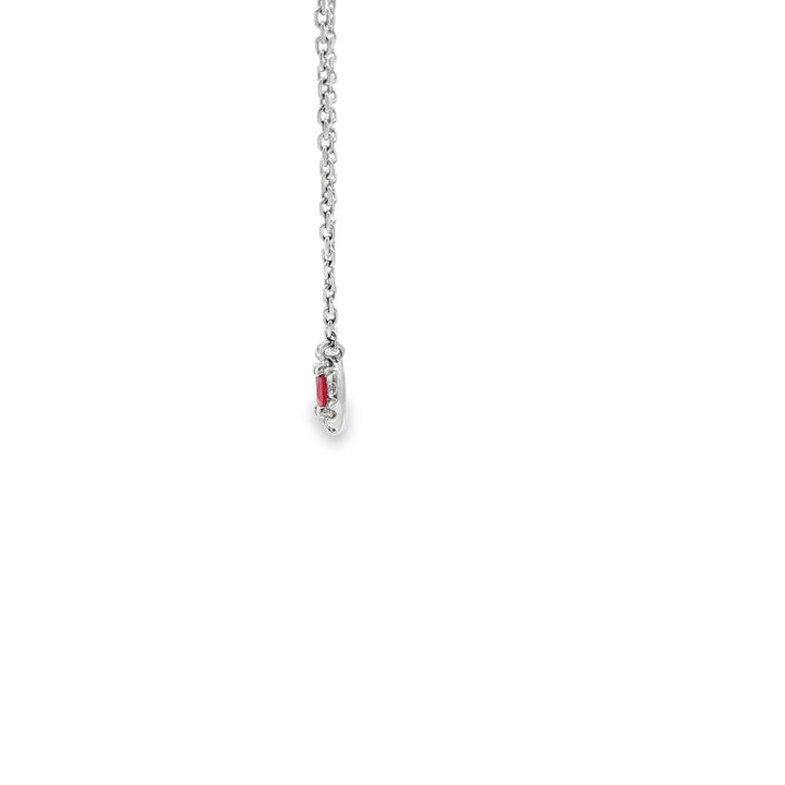 14K White Gold Halo Pendant with 1 Oval Ruby, 0.44 ct and 12 Round Diamonds, 0.14 ctw on a 16 inch Cable Chain