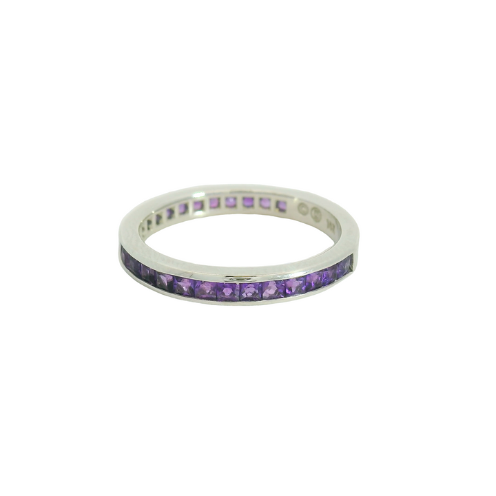 14K White Gold Band Gemstone Ring set with Amethyst
