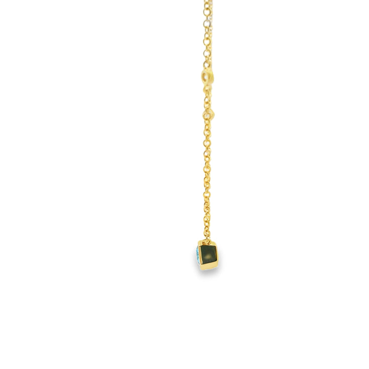 14K Yellow Gold Bezel Pendant with 1 Baguette Topaz, 1.07 ct and 6 Round Diamonds, 0.11 ctw on a 18 inch Cable Chain