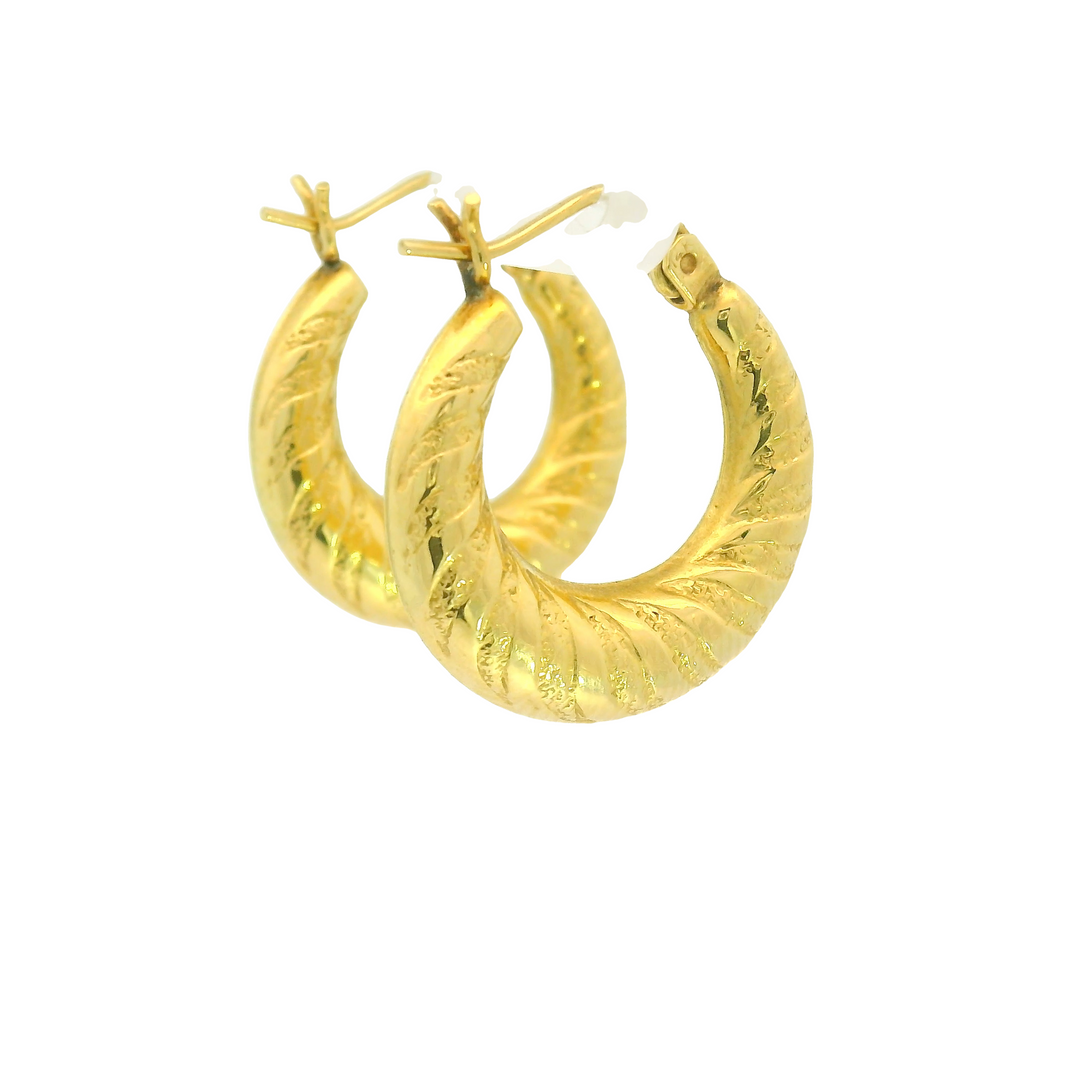 Estate 14KG Yellow Gold Engraved Hoop Earrings