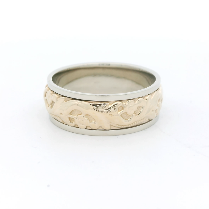 14K Two Tone Gold 8mm Polished and Engraved Estate Men's Wedding Band Size 11