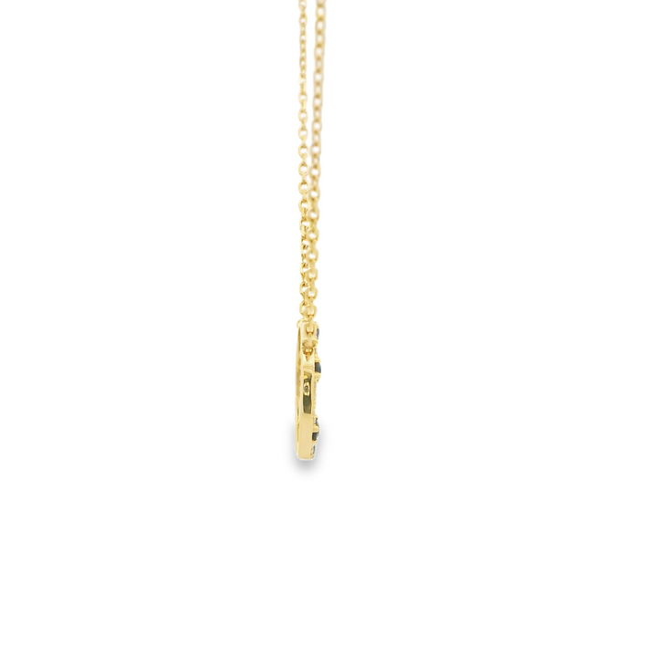 4KG Yellow Gold Alternating Circle Gemstone Pendant with 6 Round Sapphire(s) totaling 0.23 cts. and 42 round G/H diamonds totaling 0.15 ctw  on a 18 inch 14KG Yellow Cable chain