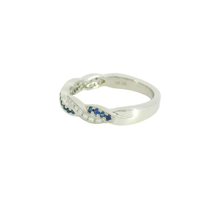 14K White Gold Gemstone Band set with 20 Sapphires, 0.20 ctw and 20 Round Diamonds, 0.10 ctw