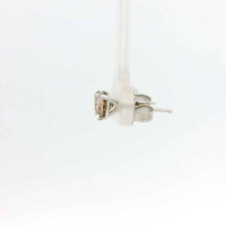 14K White Gold Stud Earrings set with 2 Round Fancy Dark Orangy Brown Diamonds, 1.01 ctw
