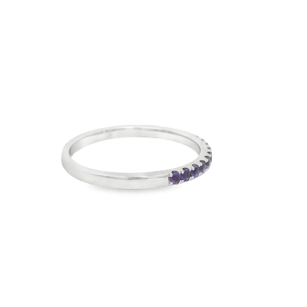 14K White Gold Band with 14 Round Amethysts, 0.21 ctw