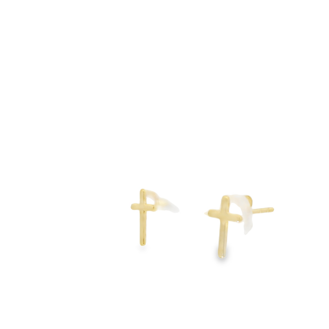 14KG Yellow Gold Polished Cross Stud Earrings