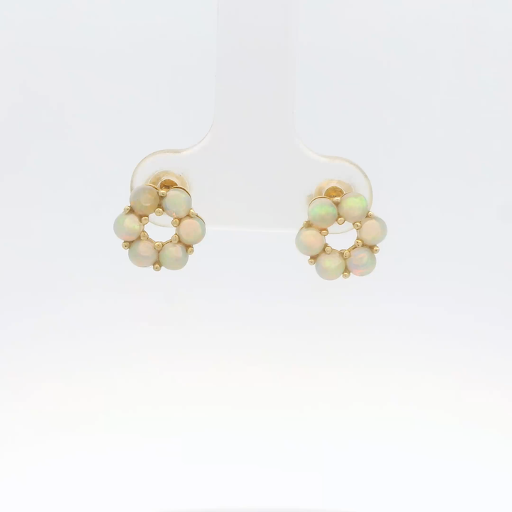 14K Yellow Gold Stud Earrings set with 12 Cabochon Opals, 0.86 ctw