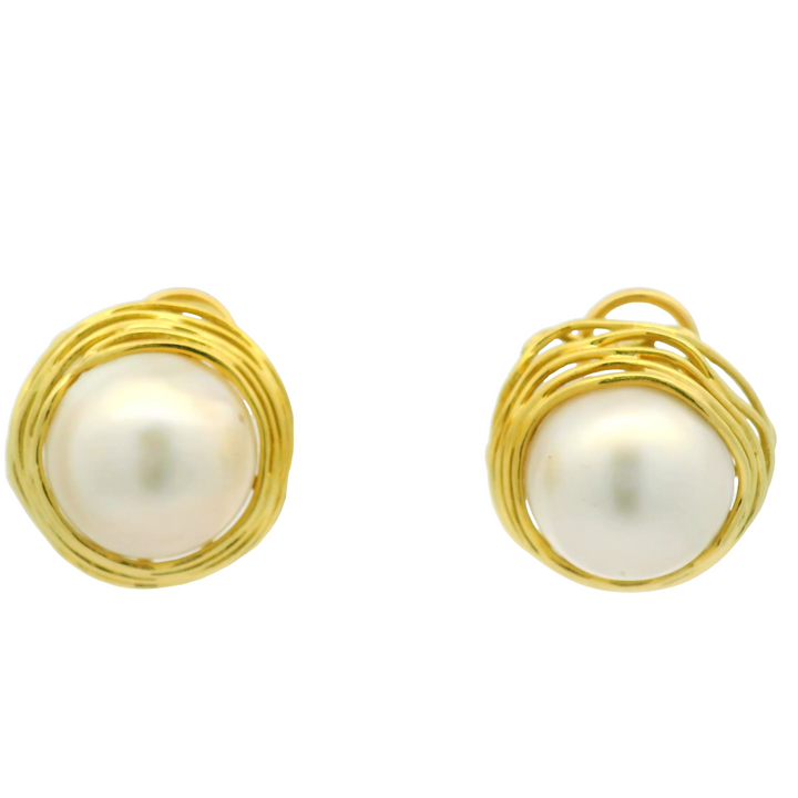 Estate 18KG Yellow Gold Pearl Stud Earrings