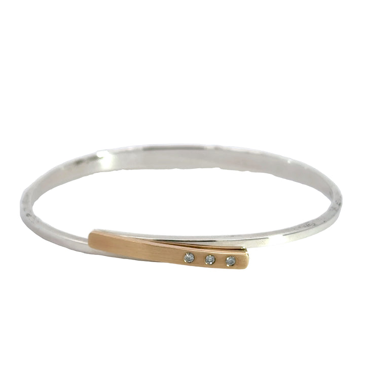 Sterling Silver and 14 ky Gold Ed Levin Diamond Accented Bangle