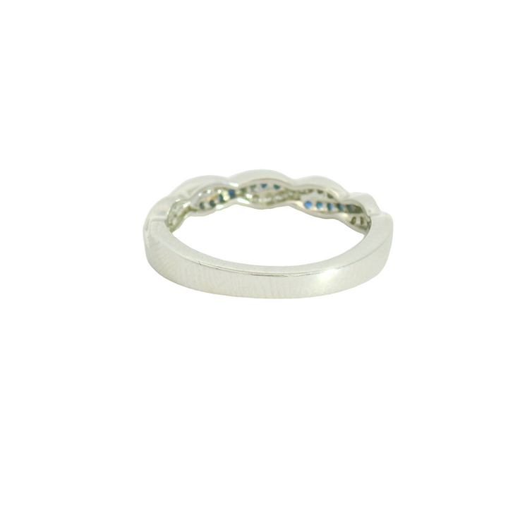 14K White Gold Gemstone Band set with 20 Sapphires, 0.20 ctw and 20 Round Diamonds, 0.10 ctw