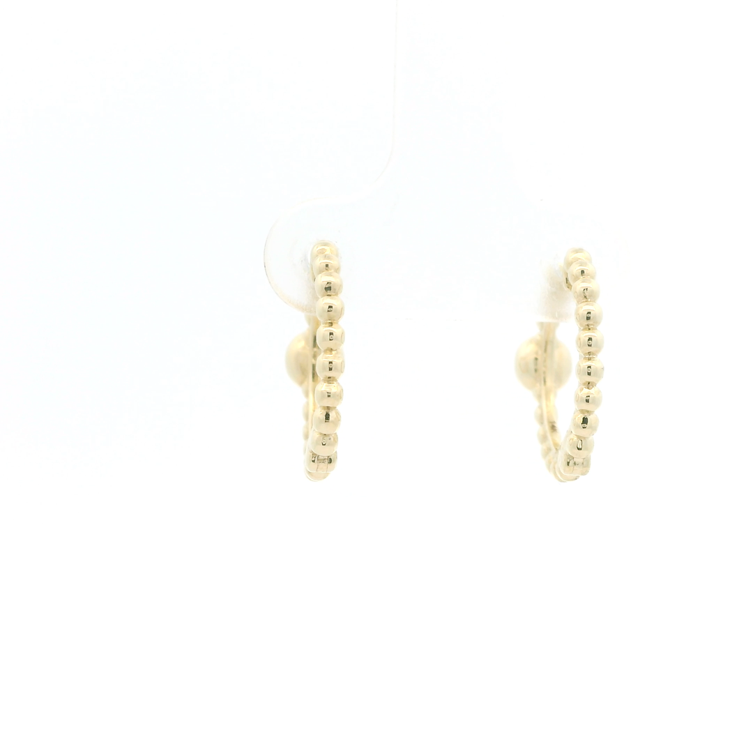 14K Yellow Gold Beaded Hoop Earrings set with 2 Round Peridot, 0.23 ctw