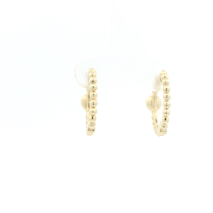 14K Yellow Gold Beaded Hoop Earrings set with 2 Round Peridot, 0.23 ctw