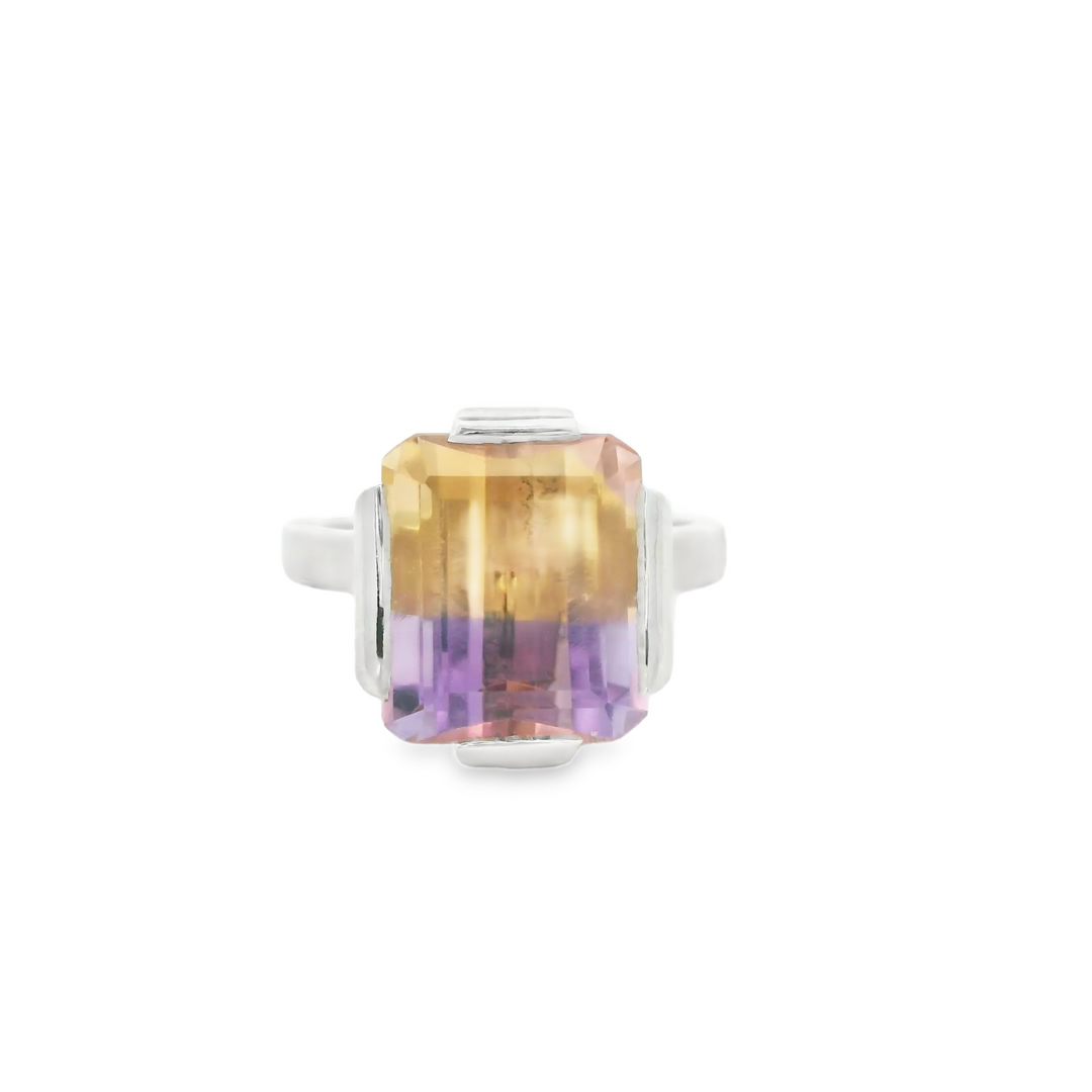 Marthaler Made Estate 14K White Gold Solitaire Ring with 1 Emerald Cut Ametrine, 5.50 ct