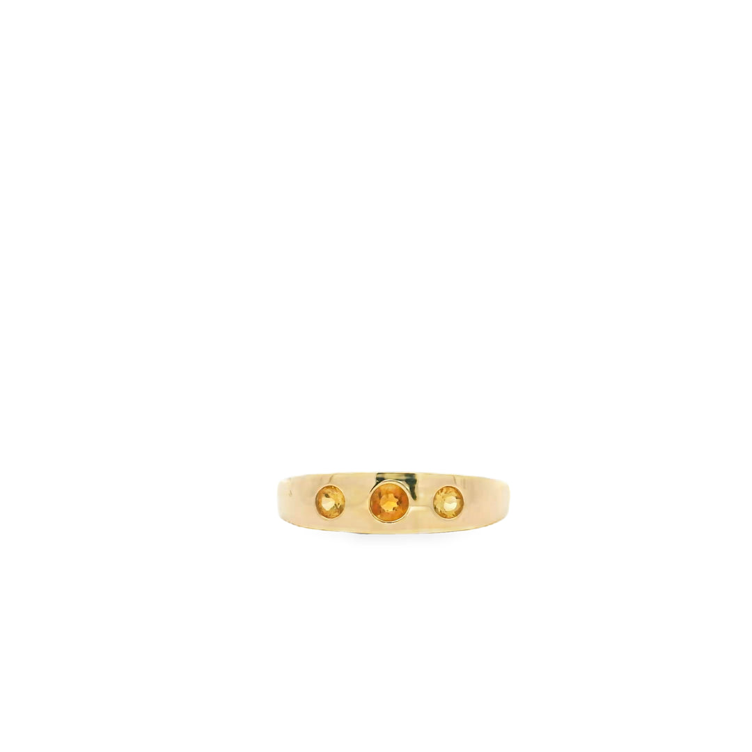 14K Yellow Gold Three Stone Ring with 1 Round Citrine, 0.10 ct and 2 Round Light Citrines, 0.13 ctw
