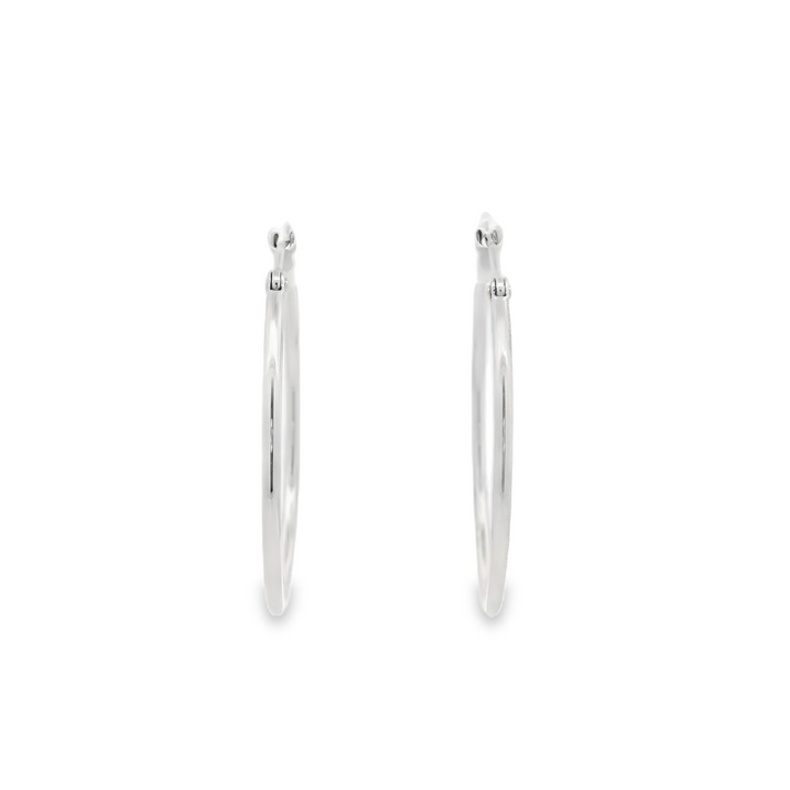 14KG White Gold Polished Hoop Earrings