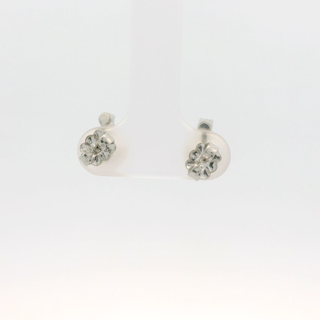 14K White Gold Stud Earrings set with 2 Round 7.5 mm to 8 mm Akoya  Pearls with Two  0.10 ctw.Diamonds