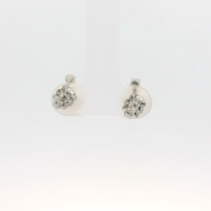14K White Gold Stud Earrings set with 2 Round 7.5 mm to 8 mm Akoya  Pearls with Two  0.10 ctw.Diamonds