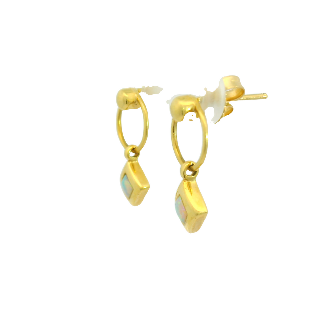 18K Yellow Gold 0.18Ct. Opal Bezel Drop Earrings