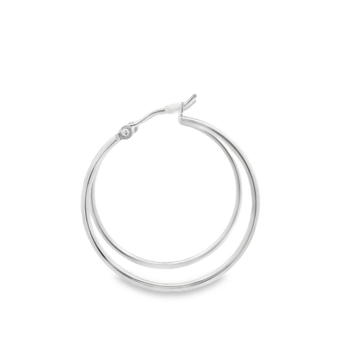 14KG White Gold Polished Hoop Earrings