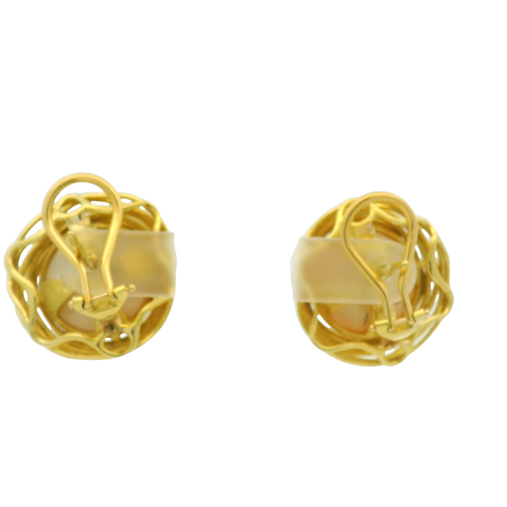 Estate 18KG Yellow Gold Pearl Stud Earrings