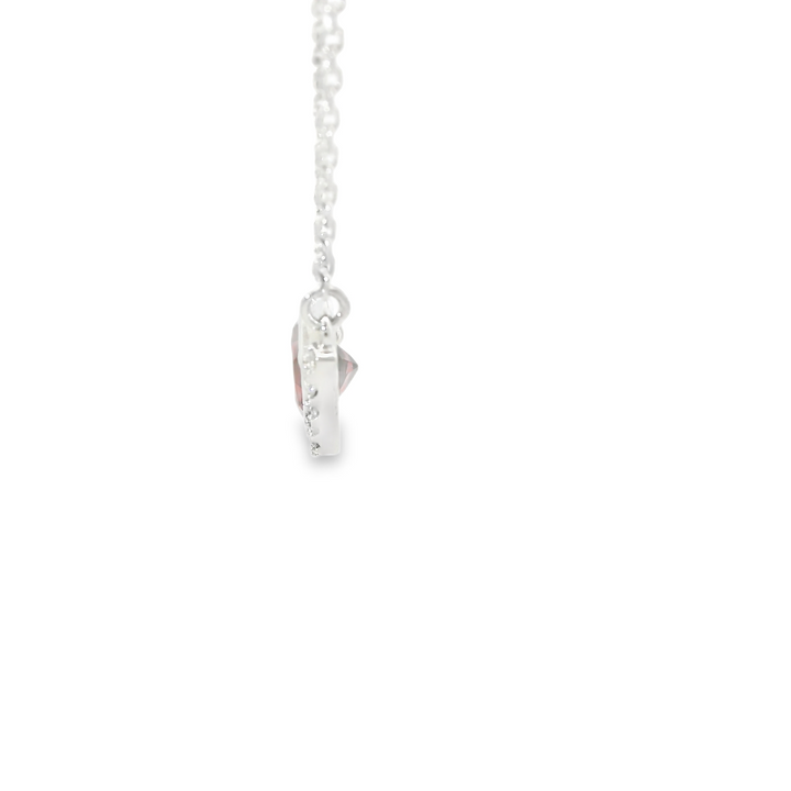 Marthaler Made14K White Gold Half Halo Gemstone Pendant with 1 Pear Garnet, 0.80 ct and 11 Round Diamonds, 0.06 ctw on a 18 inch 14K White Cable chain