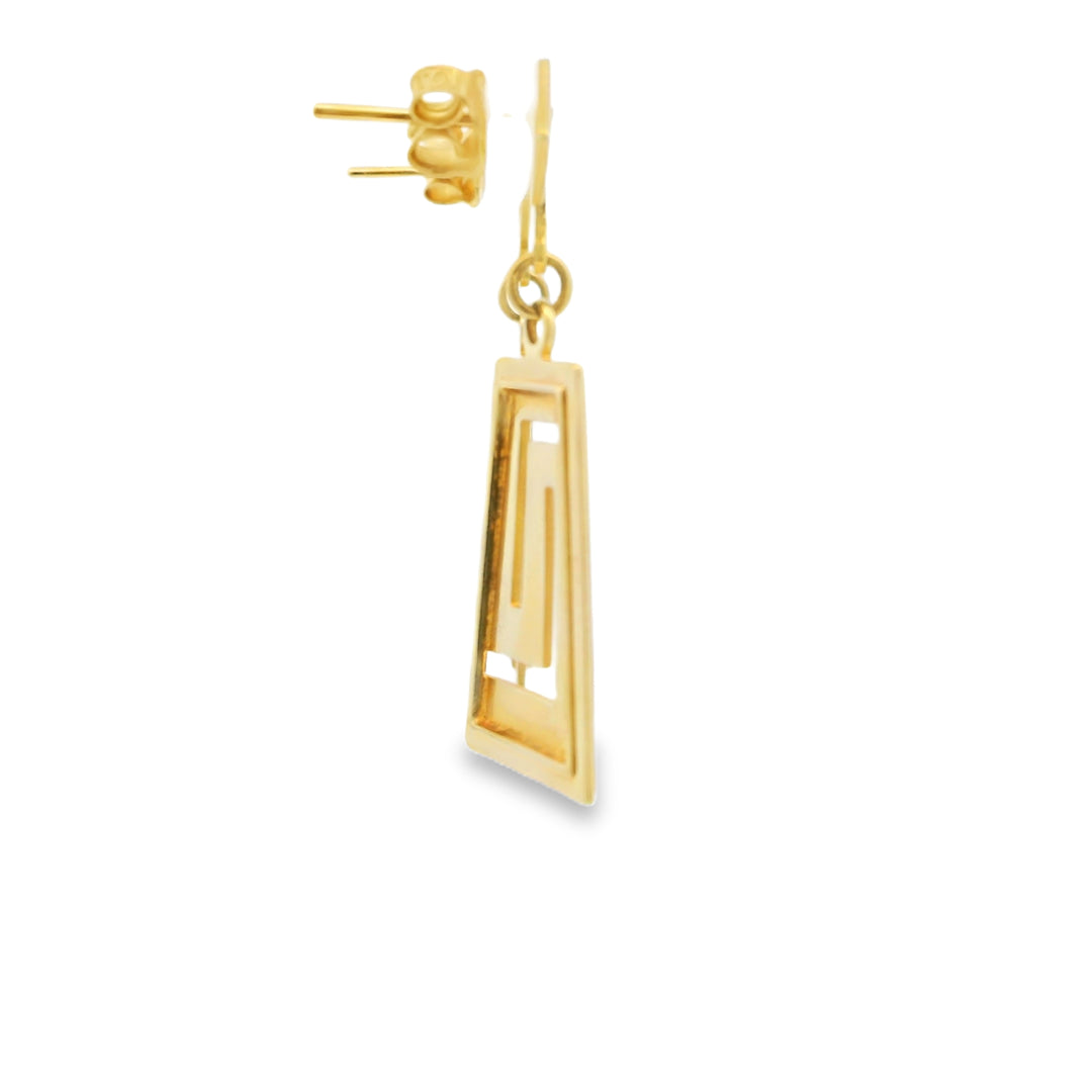 Estate 14K Yellow Gold Greek Key Drop Earrings