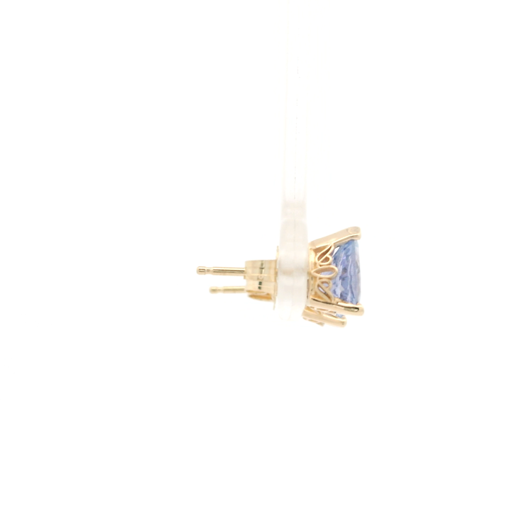 Estate 14K Yellow Gold Stud Earrings set with 2 Pear Tanzanites, approximately 1.00 ctw