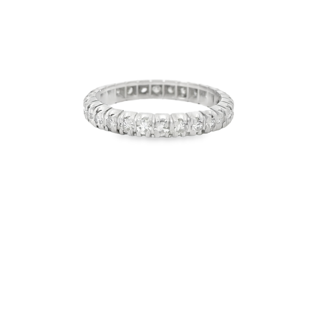 Platinum Estate Eternity Anniversary Band set with 28 Diamonds total stone weight measures 0.85 ctw.