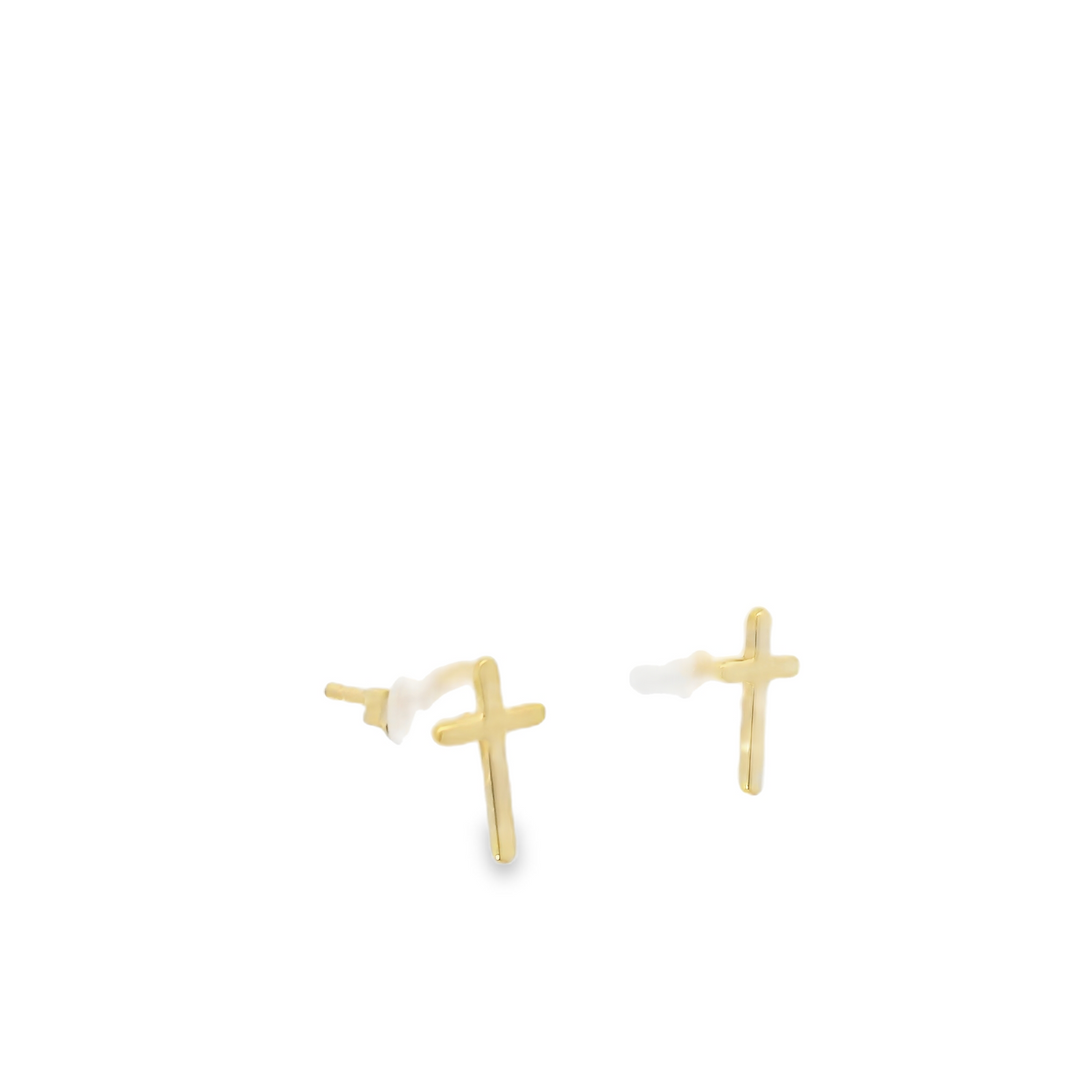 14KG Yellow Gold Polished Cross Stud Earrings