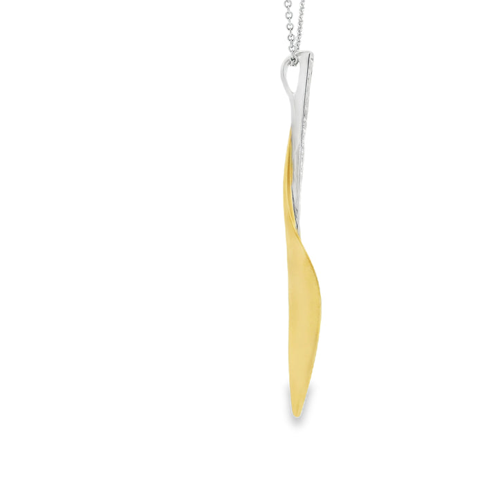Estate "Simon G." 18K Two Tone Leaf Diamond Pendant with 15 Round Diamonds, 0.11 ctw on a Cable Chain, 19 inches