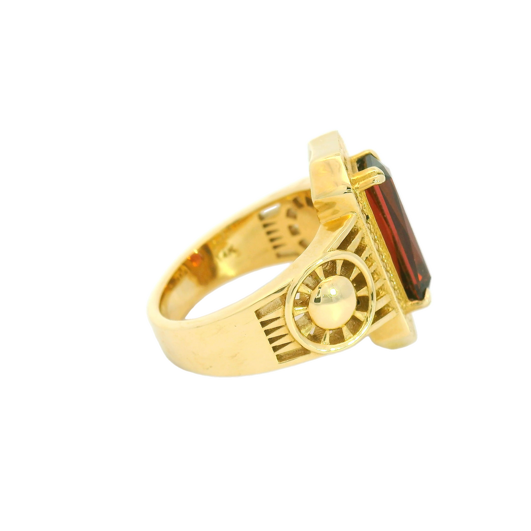 Marthaler Made 14K Yellow Gold Solitaire Gemstone Ring set with 1 Garnet total stone weight measures 3.3 ctw.