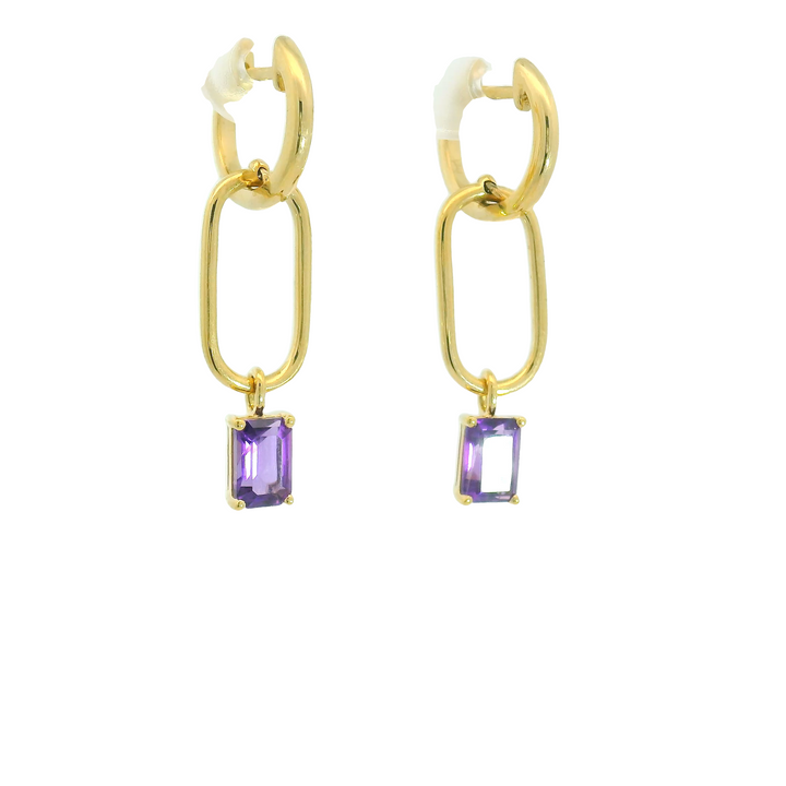 14KG Yellow Gold Amethyst Drop Earrings