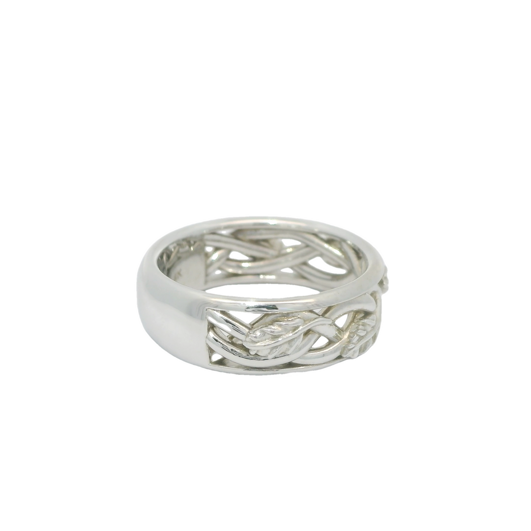 Marthaler Made 14K White Gold Wide Leaf Band Polished Women's Wedding Band Size 7