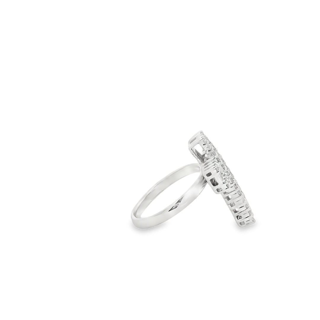 Estate 18K White Gold Cross Diamond Ring set with 38 Round Diamonds and 21 Baguette Diamonds, 0.82 ctw