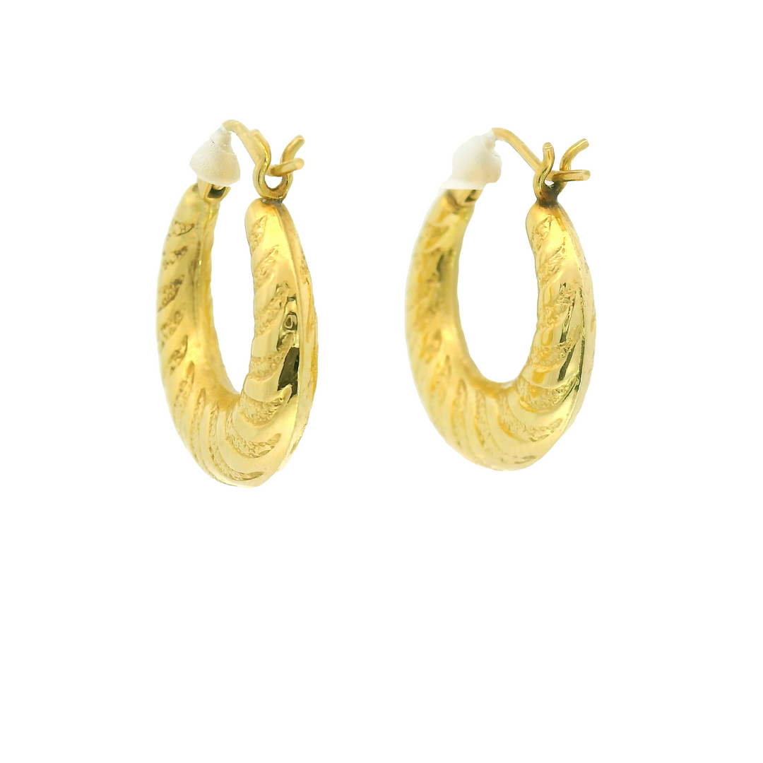 Estate 14KG Yellow Gold Engraved Hoop Earrings