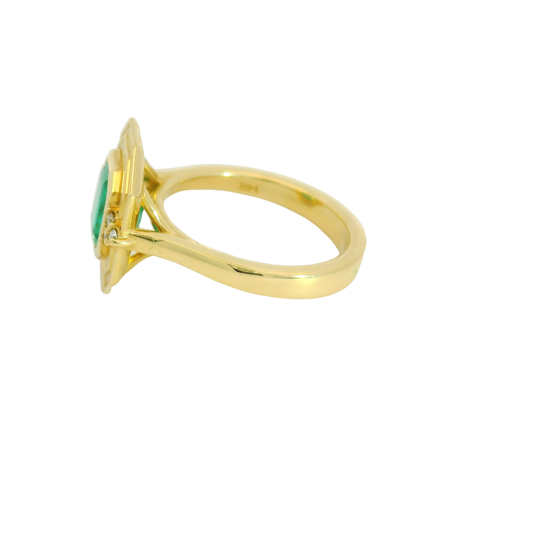 Marthaler Made 14K Yellow Gold Bezel Gemstone Ring set with 1 Emerald total stone weight measures 1.69 ctw.