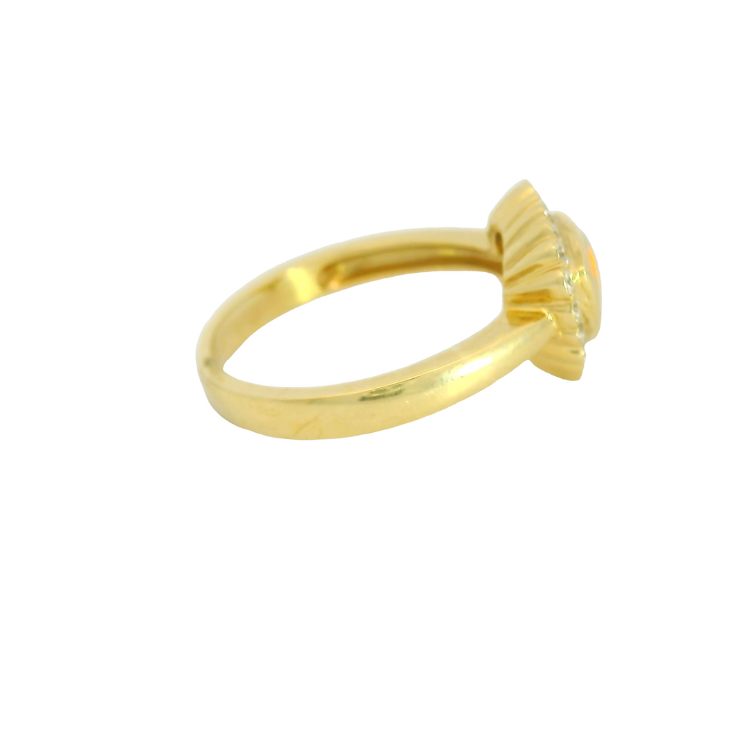 14K Yellow Gold Halo Gemstone Ring set with 1 Opal, 0.50 ctw 19 G/H SI1 Round  Diamonds, 0.24 ctw.  total stone weight measures 0.74 ctw.