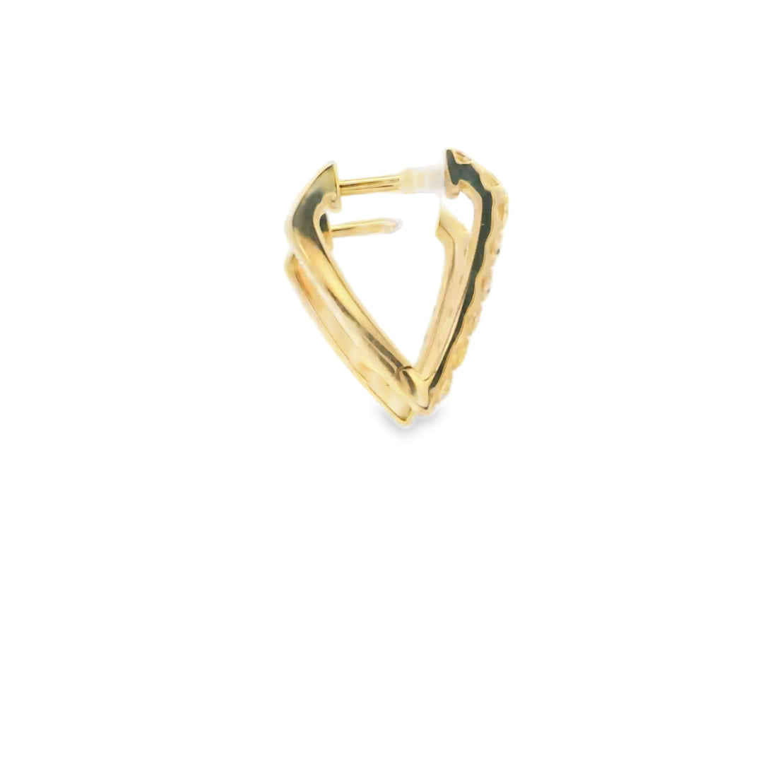 14K Yellow Gold Pointed V Huggie Earrings set with 16 Round Citrines, 0.53 ctw
