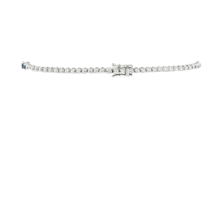 14K White Gold Line Bracelet set with 9 0.90 Ctw. Round Sapphires(s) Total stone weight for bracelet measures 1.38 ctw.