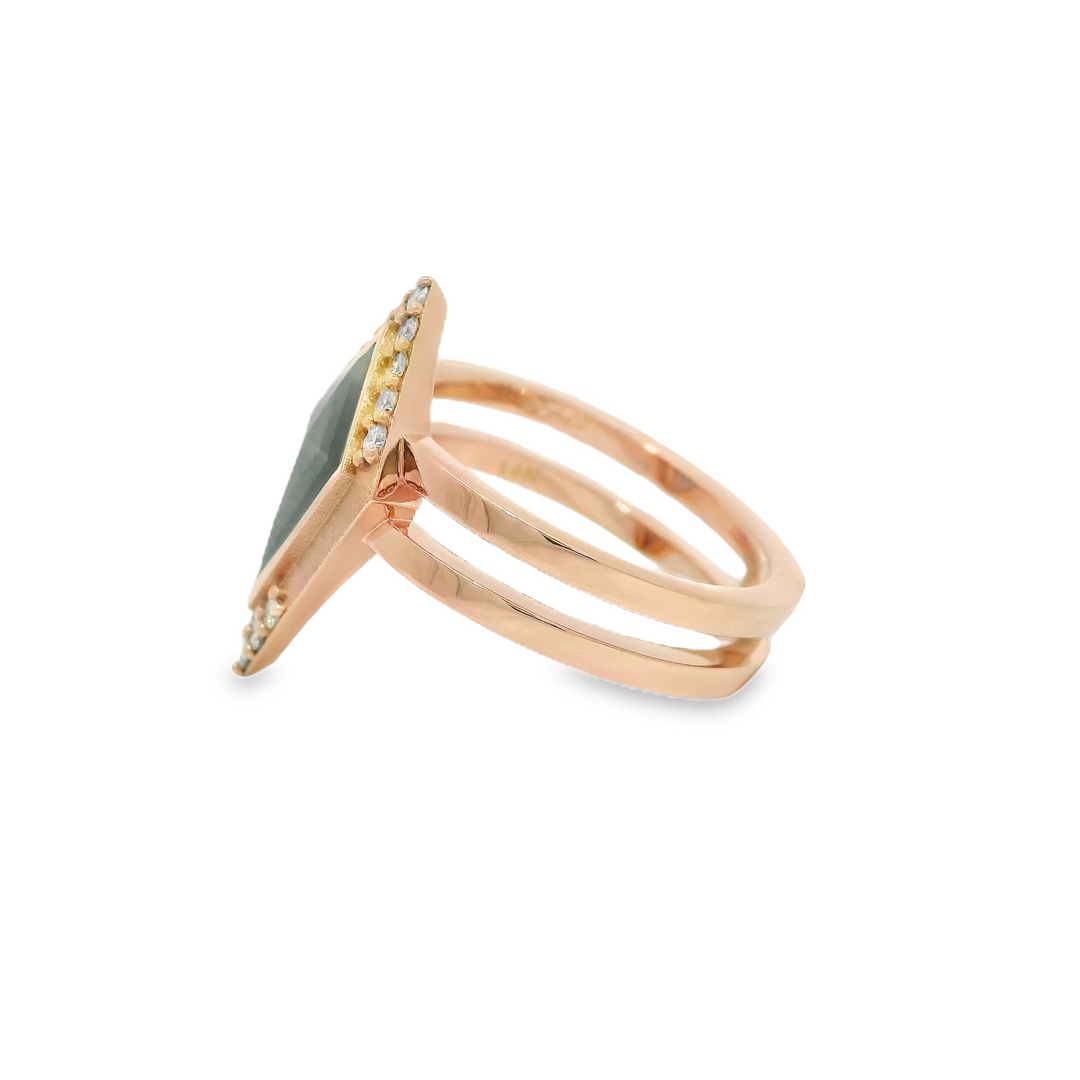 Marthaler Made 14K Rose Gold Engagement Rings set with 1 1.24 Ct. Kite Diamond center stone, Total diamond weight for ring measures 1.24 ctw.