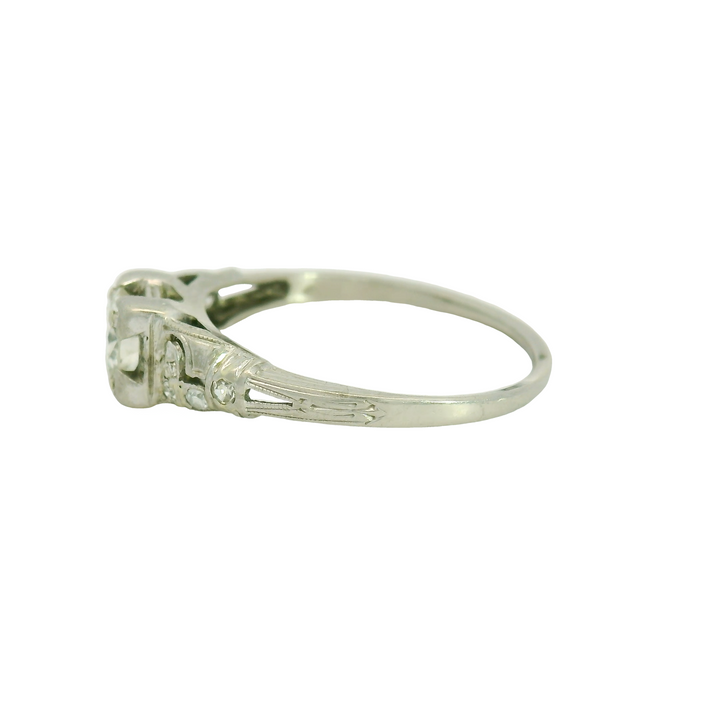 Estate Platinum Art Deco Engagement Ring set with 1 0.50 ct Round Diamond, H SI1, and 8 Round Diamonds, 0.15 ctw