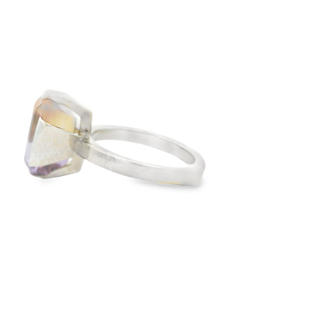 Marthaler Made Estate 14K White Gold Solitaire Ring with 1 Emerald Cut Ametrine, 5.50 ct