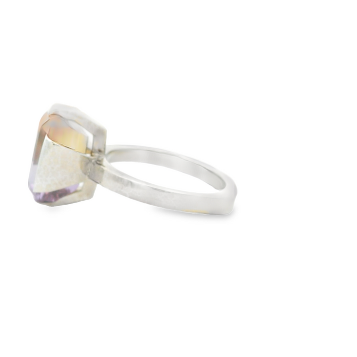 Marthaler Made Estate 14K White Gold Solitaire Ring with 1 Emerald Cut Ametrine, 5.50 ct