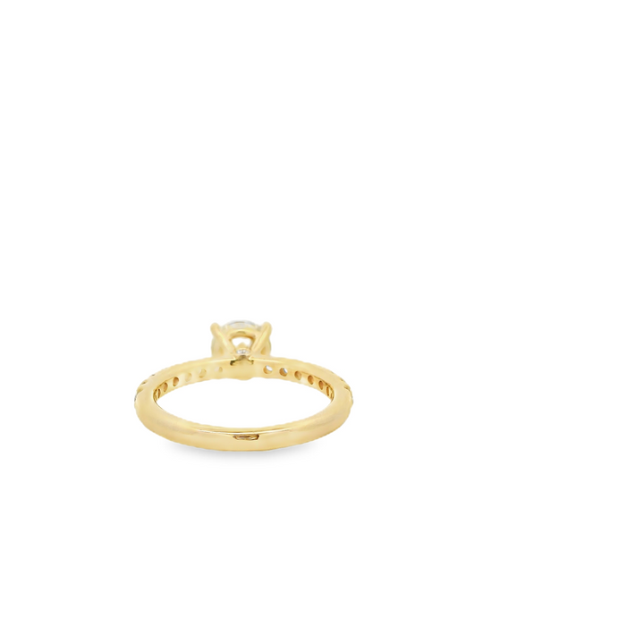 Estate 14K Yellow Gold Accented Engagement Ring set with 1 0.82 ct Round Diamond, K I1, and 16 Round Diamonds, 0.37 ctw