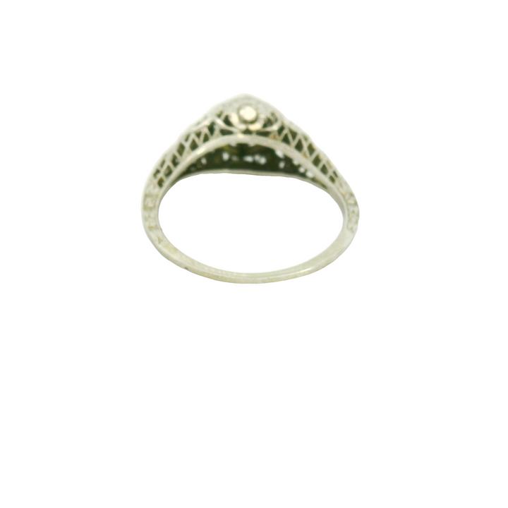 14KG White Gold 0.06ctw. Diamond Vintage Inspired Estate Engagement Ring