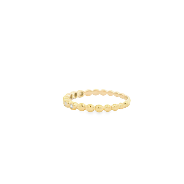14K Yellow Gold Bezel and Bead Pattern Wedding Band set with 7 Round Diamonds, 0.08 ctw