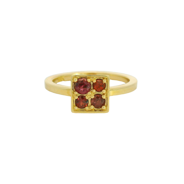 Marthaler Made 14K Yellow Gold Cluster Gemstone Ring set with 4 Garnets total stone weight measures ctw.