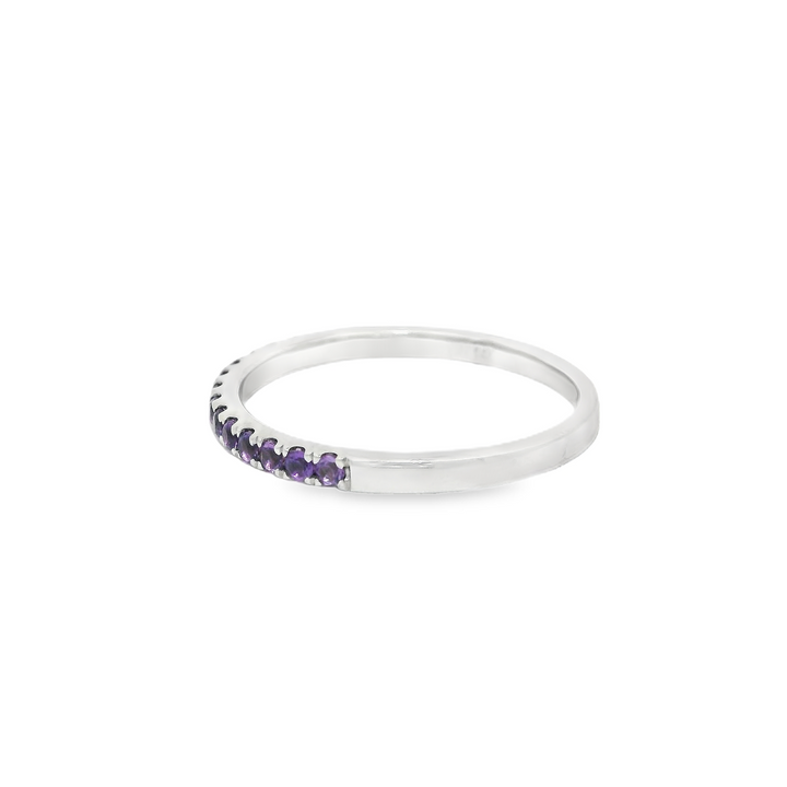 14K White Gold Band with 14 Round Amethysts, 0.21 ctw