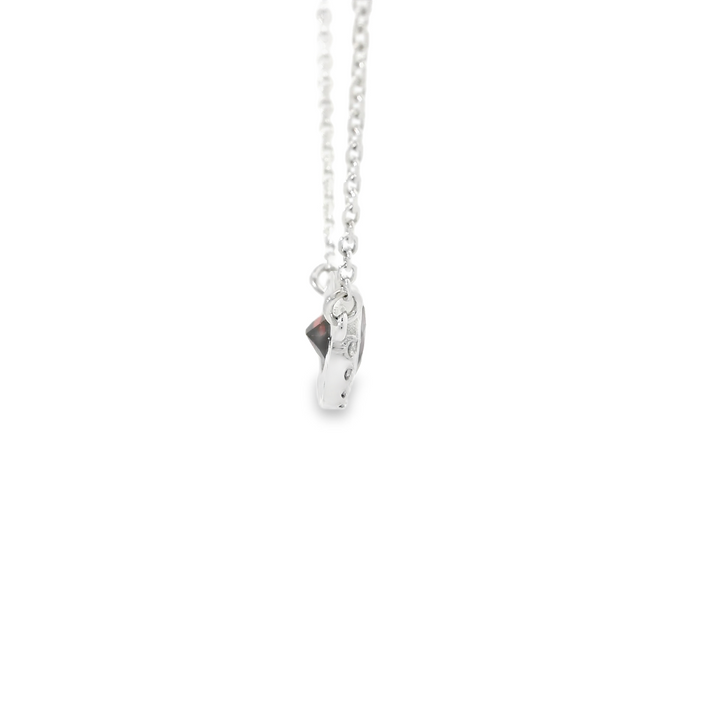 Marthaler Made14K White Gold Half Halo Gemstone Pendant with 1 Pear Garnet, 0.80 ct and 11 Round Diamonds, 0.06 ctw on a 18 inch 14K White Cable chain